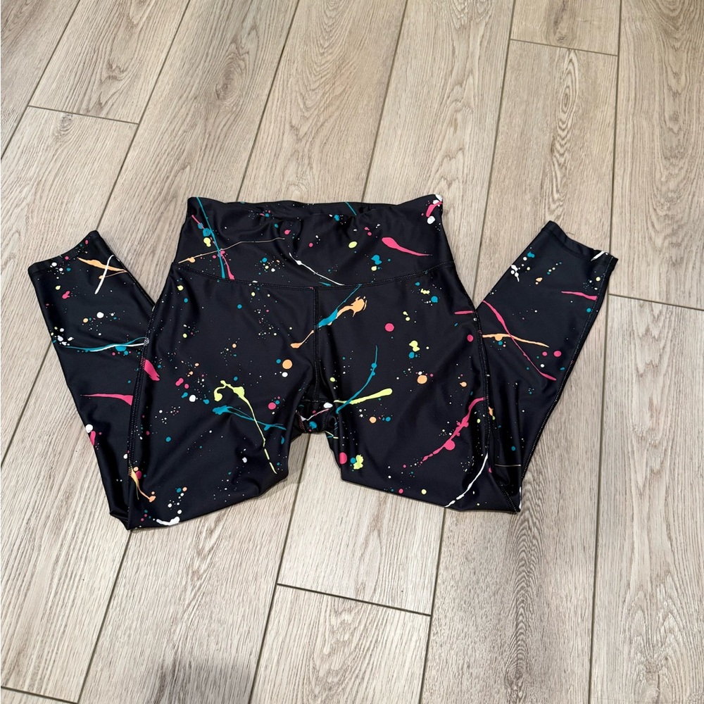 Xersion Black and Pink Splatter Leggings - Picture 2 of 3
